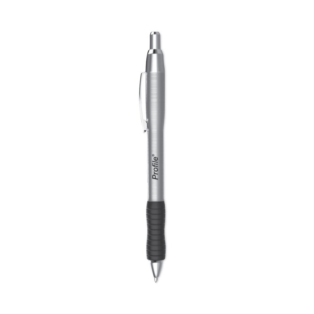 Paper Mate Profile Metal Ballpoint Pen, Retractable, Medium 1 mm, Black Ink, Silver Barrel, Dozen
