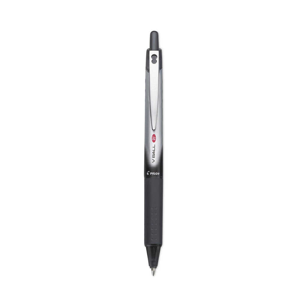 Pilot VBall RT Liquid Ink Roller Ball Pen, Retractable, Fine 0.7 mm, Black Ink, Black/White Barrel