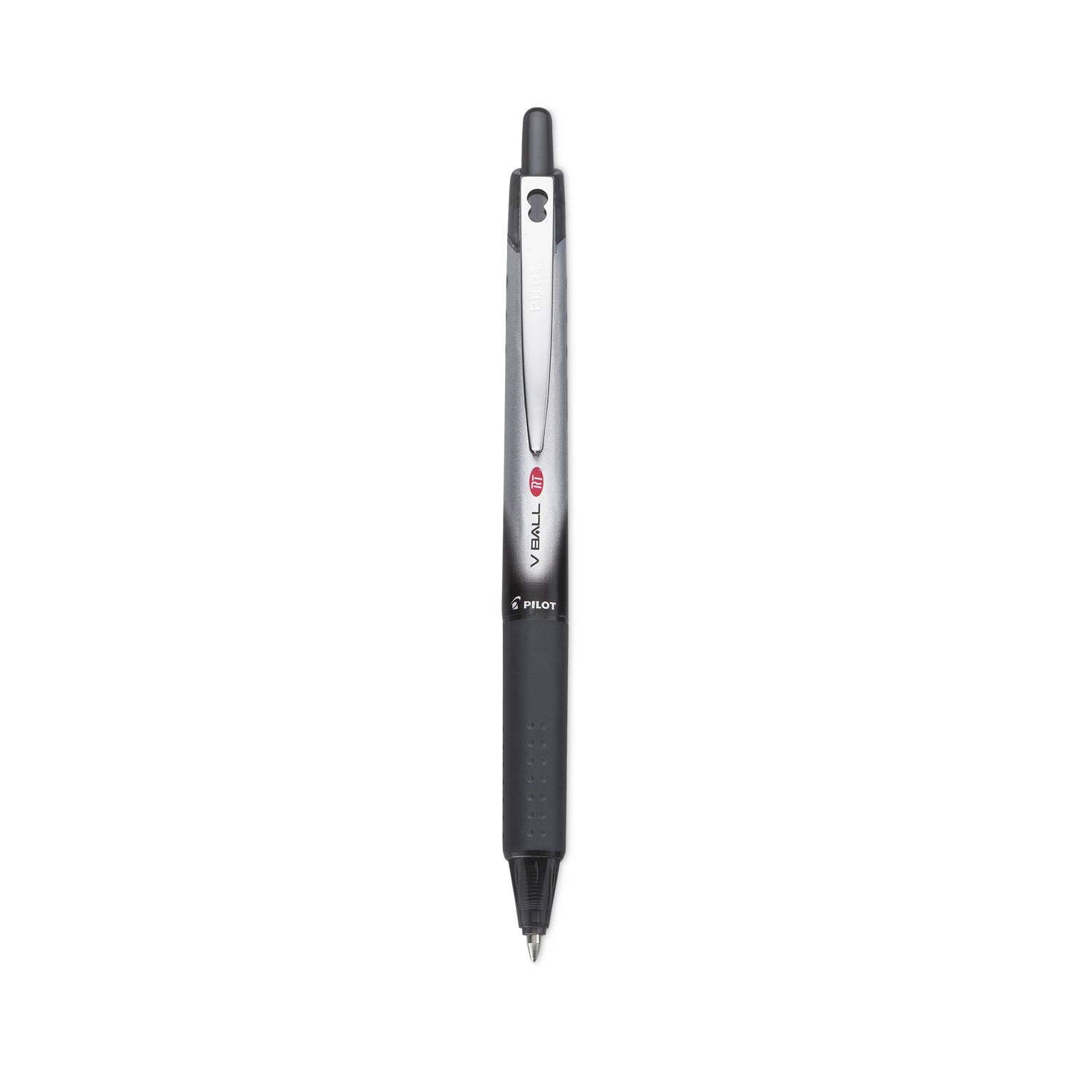 Pilot VBall RT Liquid Ink Roller Ball Pen, Retractable, Fine 0.7 mm, Black Ink, Black/White Barrel