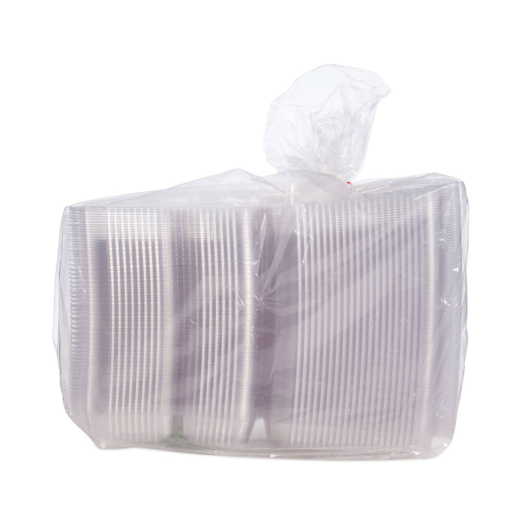 Dart StayLock Clear Hinged Lid Containers, 3-Compartment, 8.6 x 9 x 3, Clear, Plastic, 100/Packs, 2 Packs/Carton