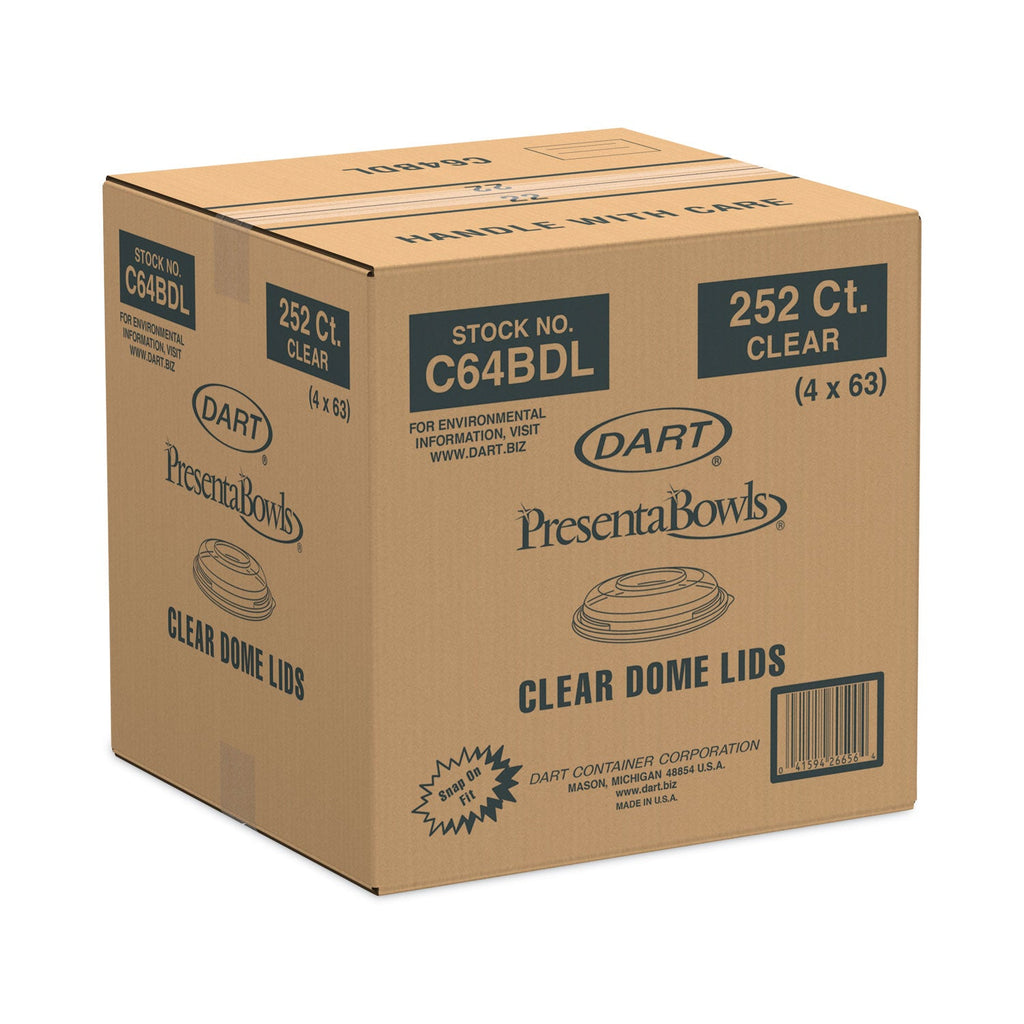 Dart PresentaBowls Clear Dome Lids, 7.3 Diameter x 1.1 h, Clear, Plastic, 63 Lids/Bag, 4 Bags/Carton