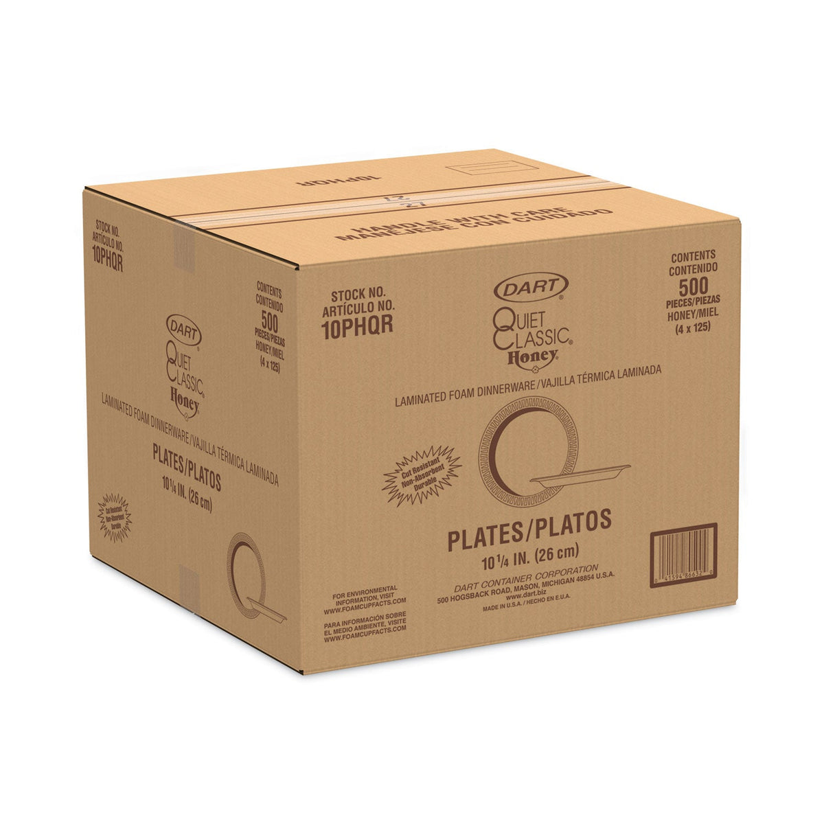 Dart Laminated Foam Dinnerware, Plates, 10.25" dia, Honey, 125/Pack, 4 Packs/Carton