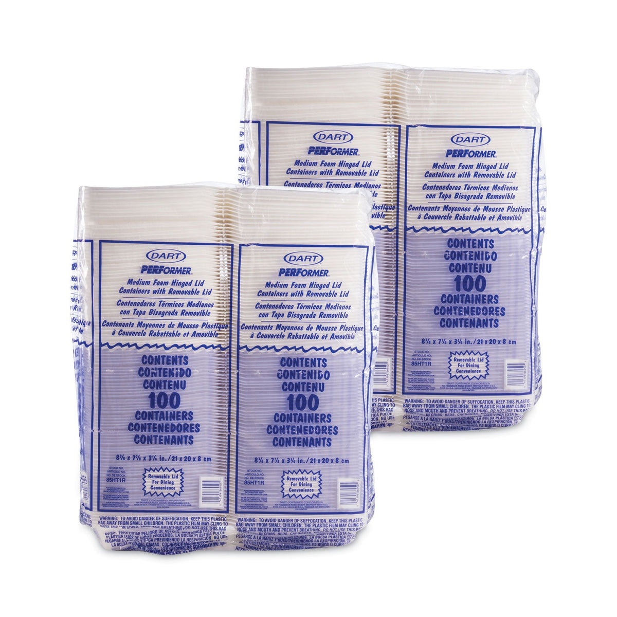 Dart Foam Hinged Lid Containers, 1-Compartment, 8.38 x 7.78 x 3.25, White, 200/Carton