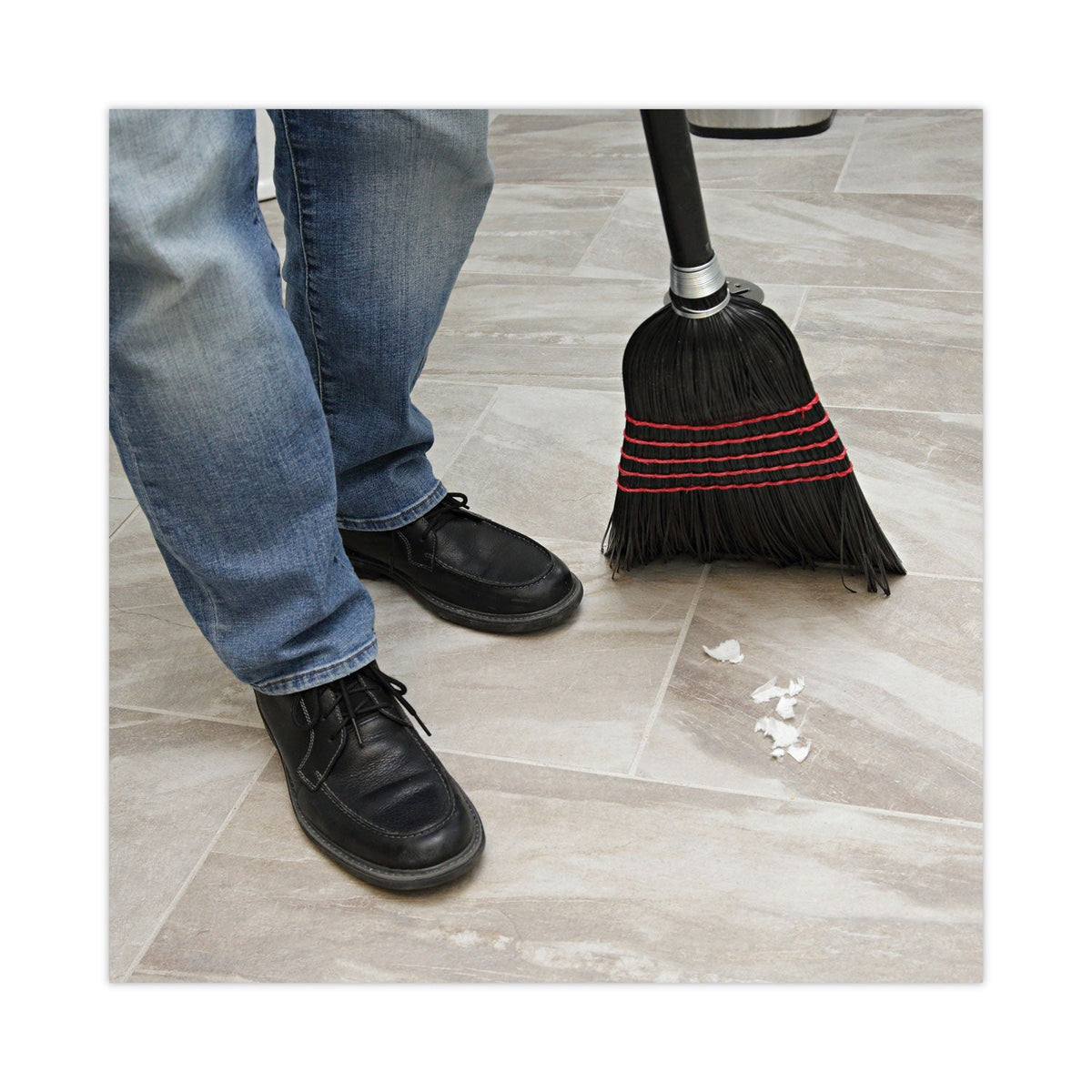 Boardwalk Flagged Tip Poly Bristle Janitor Brooms, 10 x 58.5, Wood Handle, Natural/Black, 12/Carton