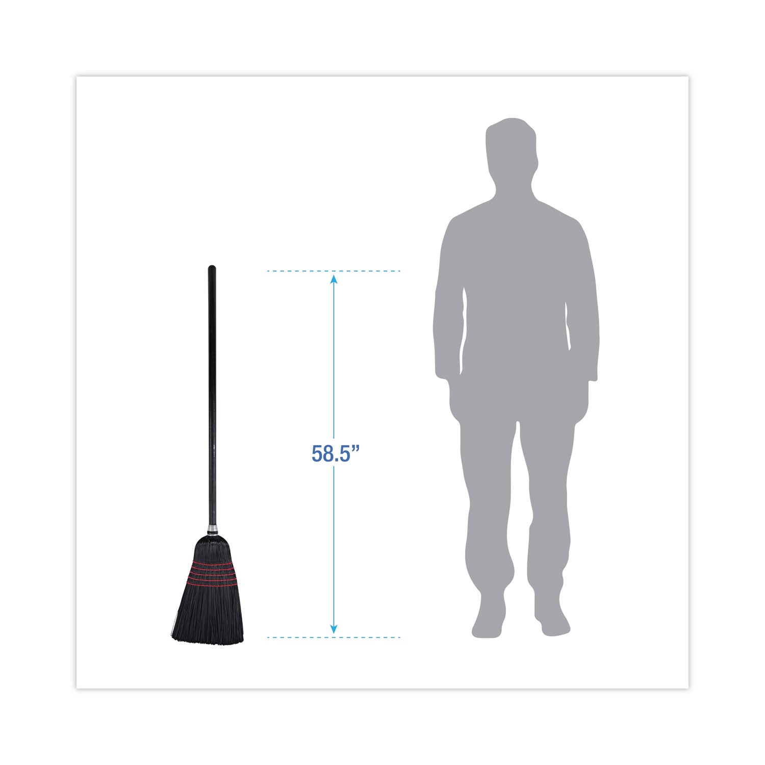 Boardwalk Flagged Tip Poly Bristle Janitor Brooms, 10 x 58.5, Wood Handle, Natural/Black, 12/Carton