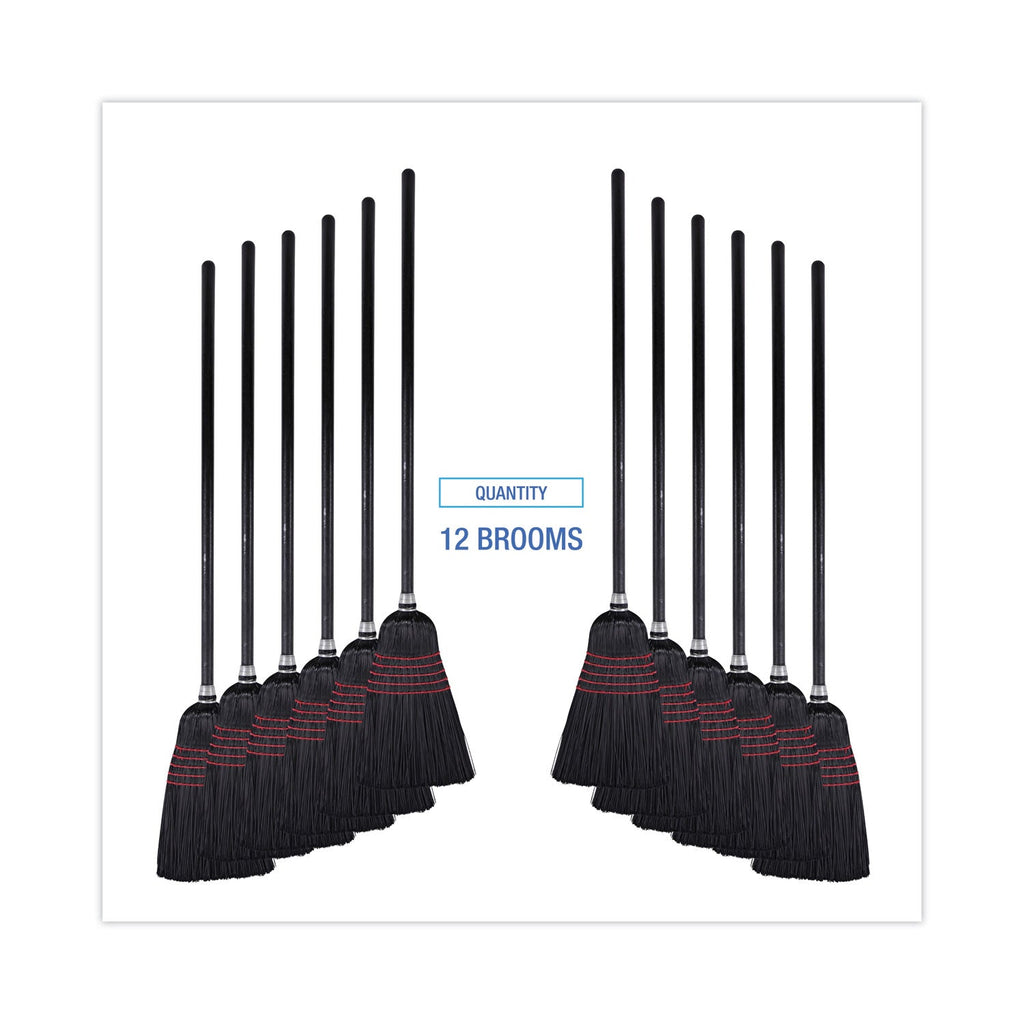 Boardwalk Flagged Tip Poly Bristle Janitor Brooms, 10 x 58.5, Wood Handle, Natural/Black, 12/Carton