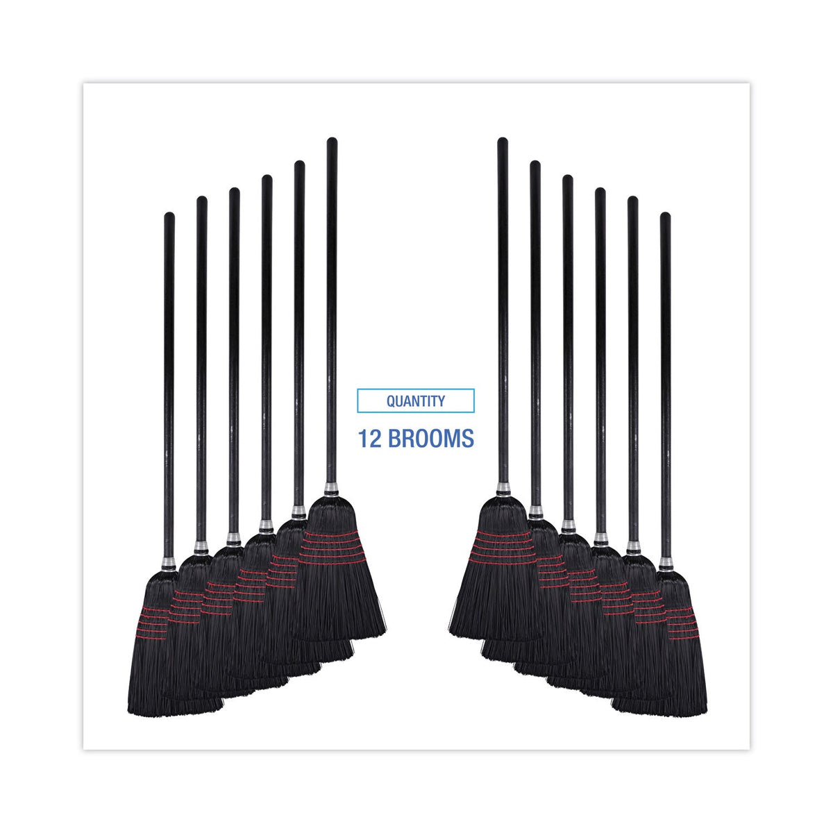 Boardwalk Flagged Tip Poly Bristle Janitor Brooms, 10 x 58.5, Wood Handle, Natural/Black, 12/Carton