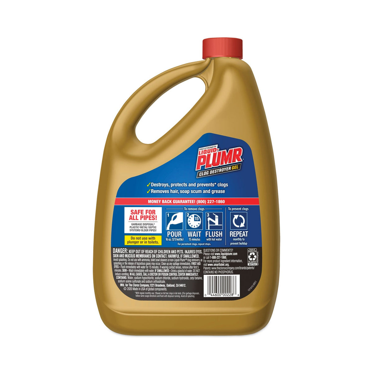 Liquid Plumr Clog Destroyer + PipeGuard, Gel, 80 oz, 6/Carton