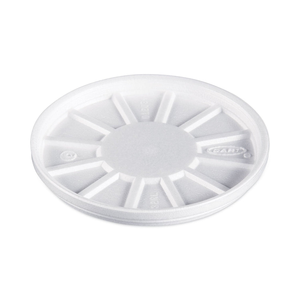 Dart Vented Foam Lids, 8 oz to 60 oz Cups, White, 50/Pack, 10 Packs/Carton