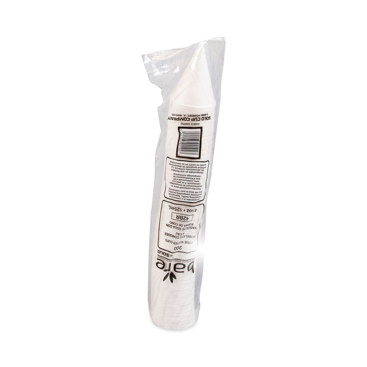 Dart Bare Treated Paper Cone Water Cups, 4.25 oz, White, 200/Bag, 25 Bags/Carton