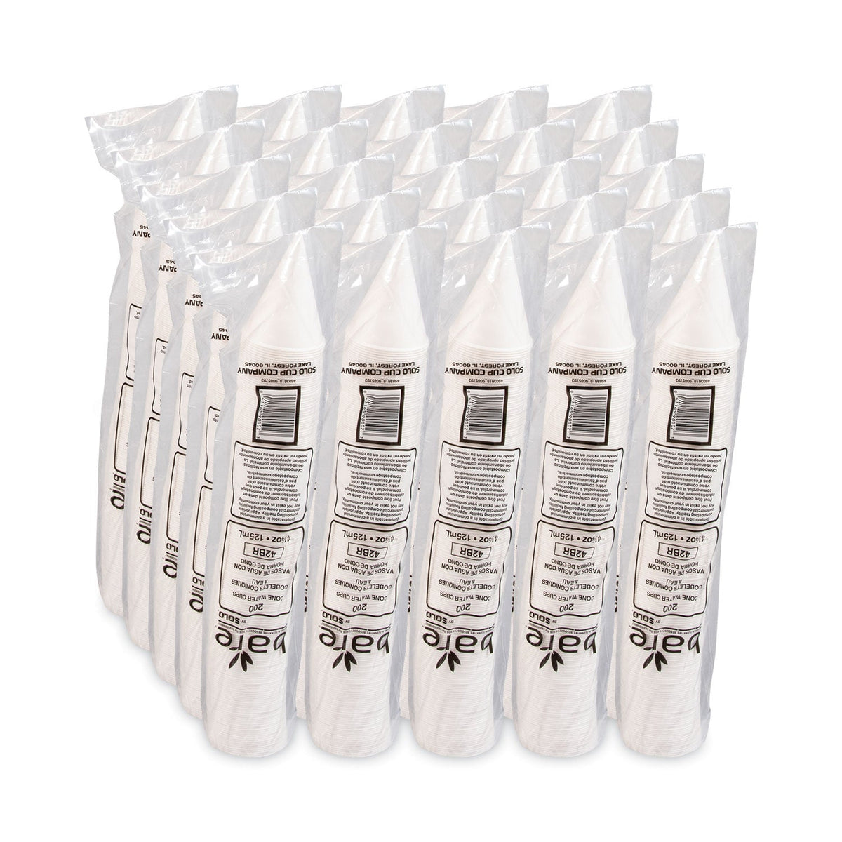 Dart Bare Treated Paper Cone Water Cups, 4.25 oz, White, 200/Bag, 25 Bags/Carton