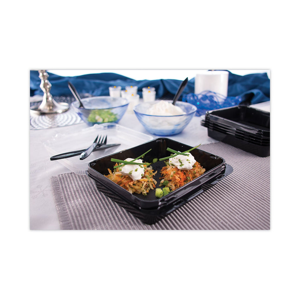 Dart Creative Carryouts Hinged Plastic Hot Deli Boxes, Medium Snack Box, 18 oz, 6.22 x 5.9 x 2.1, Black/Clear, 200/Carton