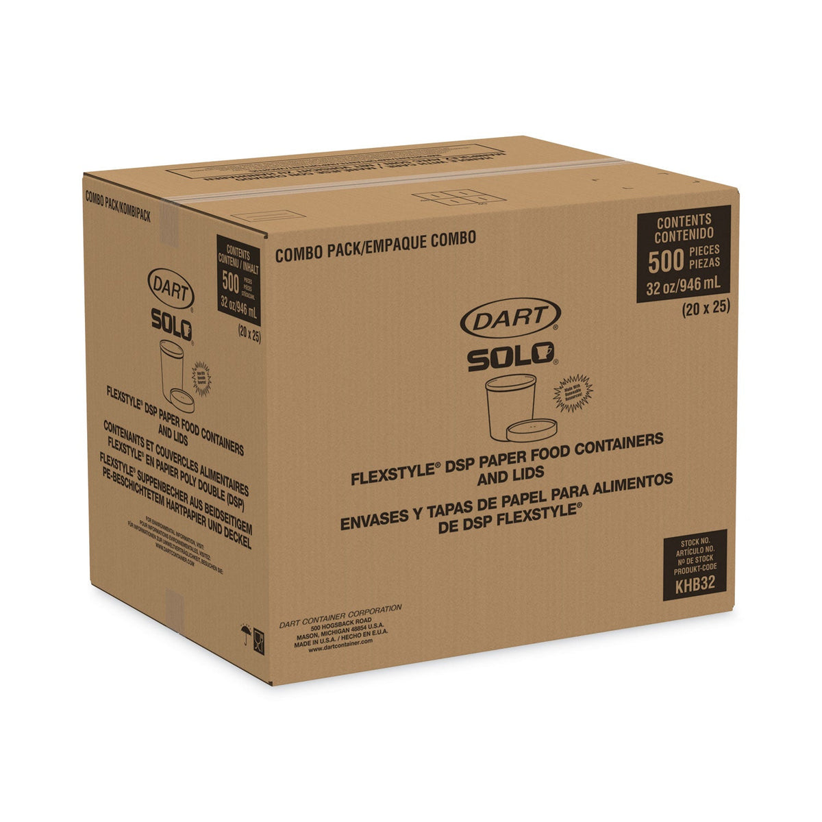 Dart Flexstyle Double Poly Food Combo Pack, 32 oz, White, Paper, 25/Pack, 10 Packs/Carton
