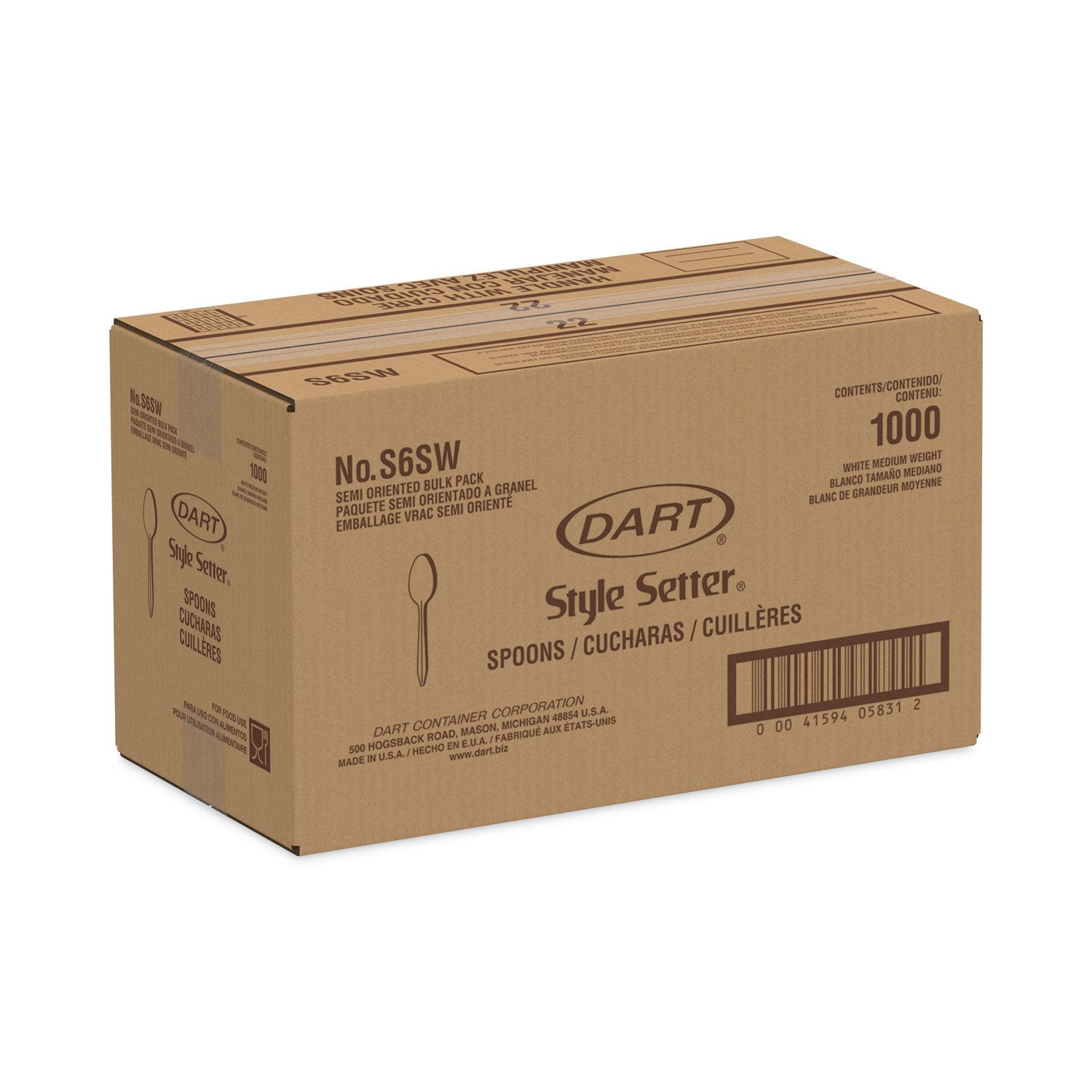 Dart Regal Mediumweight Cutlery, Full-Size, Teaspoon, White, 1000/Carton