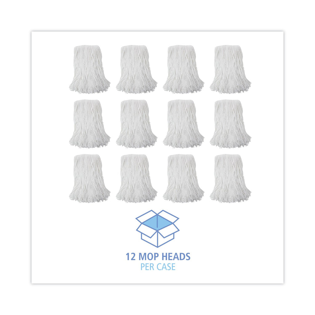 Boardwalk Mop Head, Value Standard Head, Rayon Fiber, Cut-End, Size No. 16, White, 12/Carton