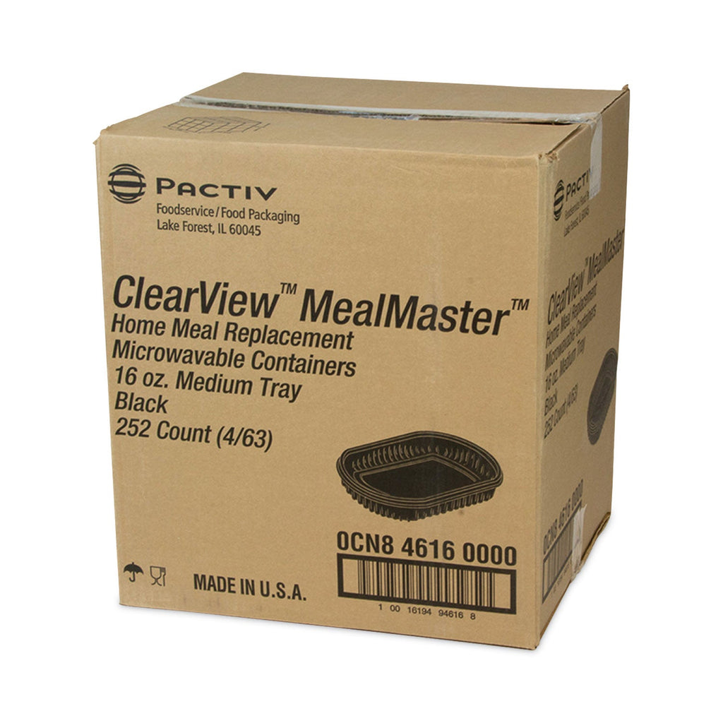 Pactiv Evergreen EarthChoice MealMaster Container, 16 oz, 8.13 x 6.5 x 1, Black, Plastic, 252/Carton