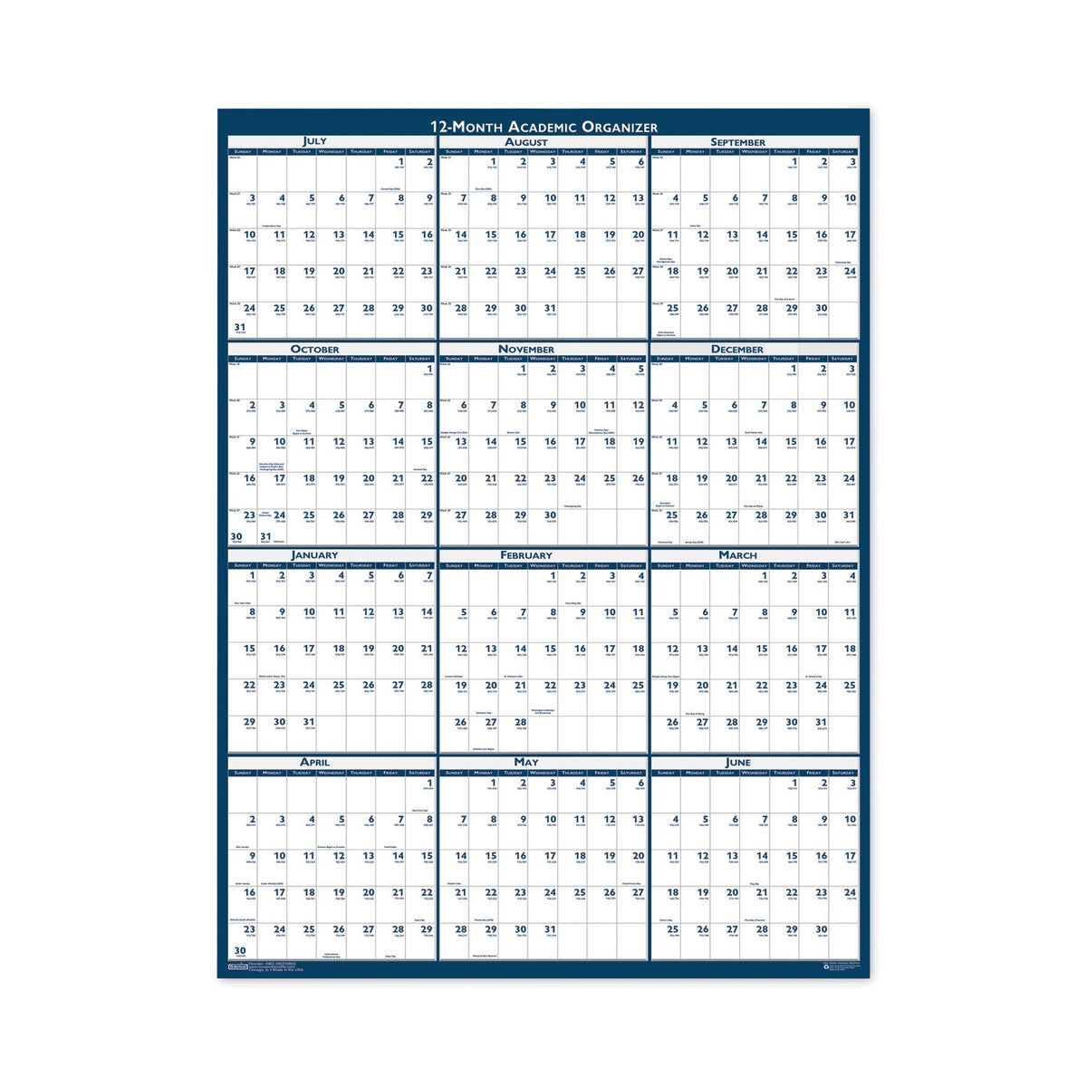 House of Doolittle Academic Year Recycled Poster Style Reversible/Erasable Yearly Wall Calendar, 18 x 24, 12-Month (July to June): 2022 to 2023