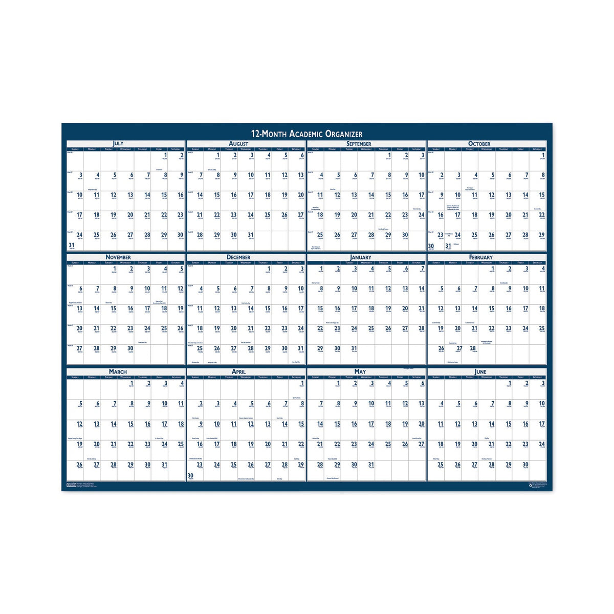 House of Doolittle Academic Year Recycled Poster Style Reversible/Erasable Yearly Wall Calendar, 18 x 24, 12-Month (July to June): 2022 to 2023
