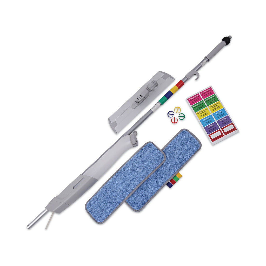 Boardwalk Bucketless Microfiber Mop System, 5 x 18 Blue Microfiber Head, 59" Gray Aluminum/Polypropylene Handle