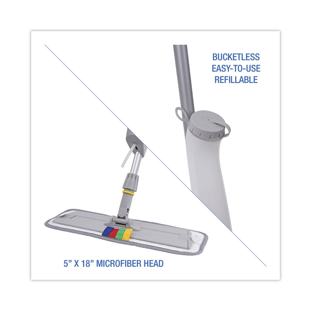 Boardwalk Bucketless Microfiber Mop System, 5 x 18 Blue Microfiber Head, 59" Gray Aluminum/Polypropylene Handle
