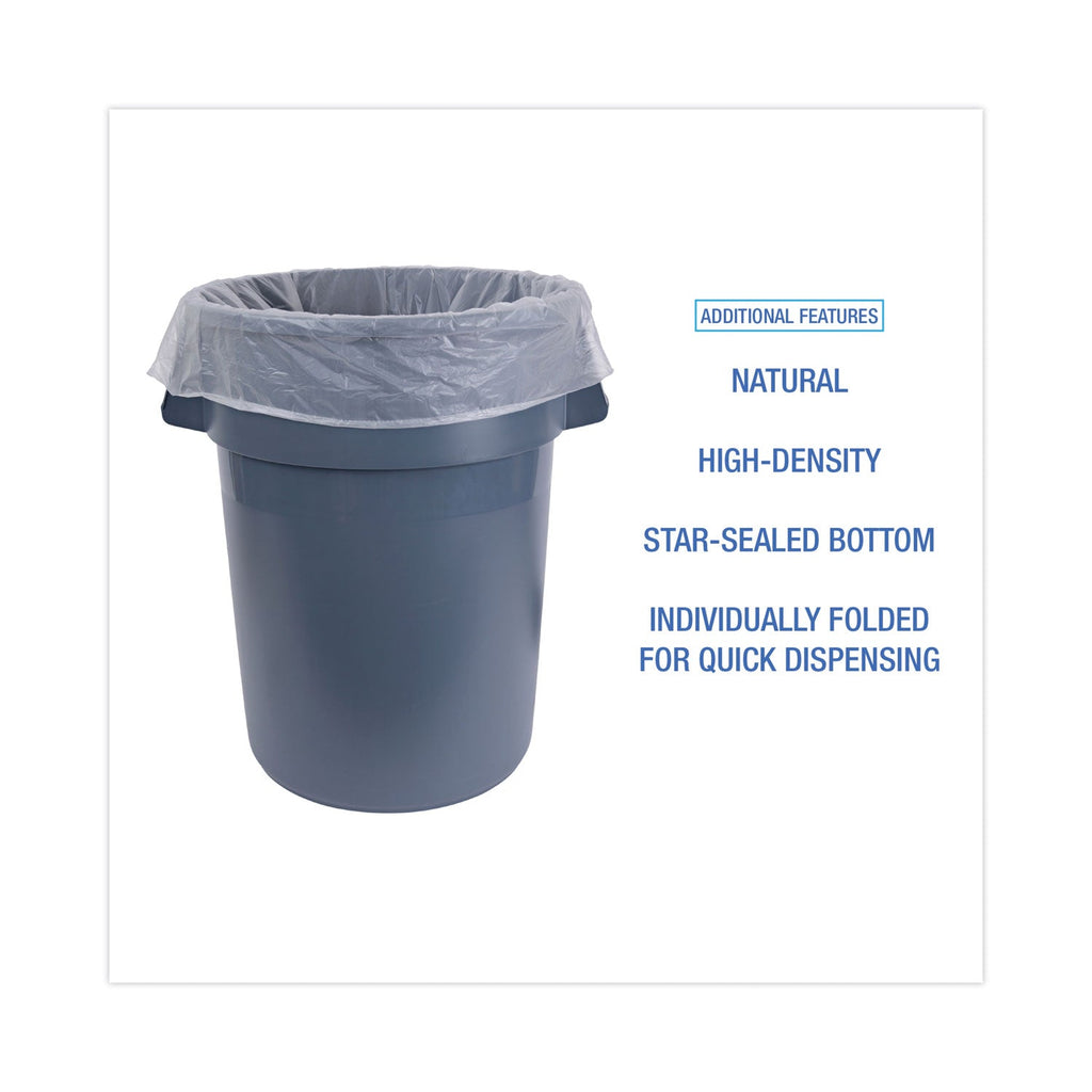 Boardwalk High Density Industrial Can Liners Flat Pack, 60 gal, 13 microns, 38 x 60, Natural, 200/Carton