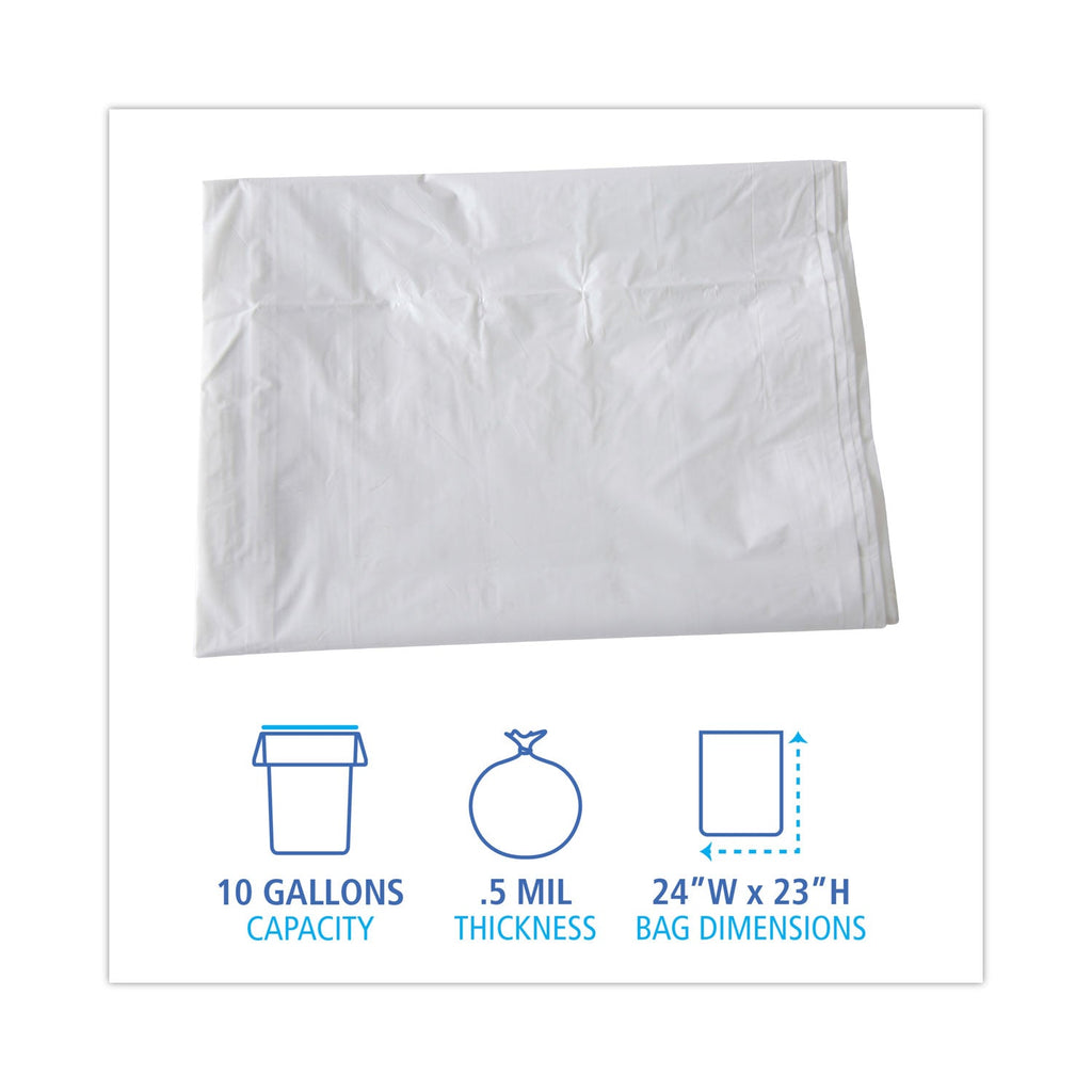 Boardwalk Linear Low Density Industrial Can Liners, 10 gal, 0.5 mil, 24 x 23, White, 500/Carton