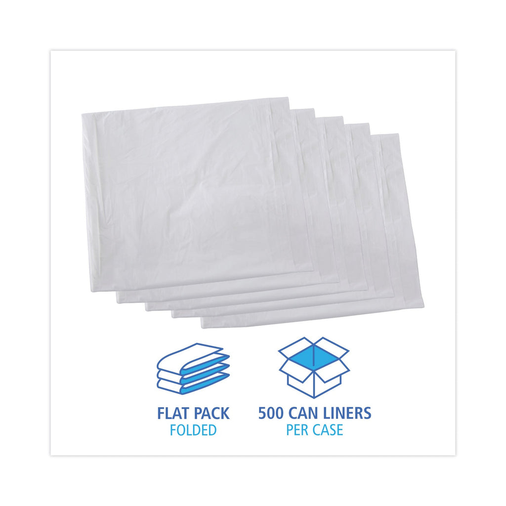 Boardwalk Linear Low Density Industrial Can Liners, 10 gal, 0.5 mil, 24 x 23, White, 500/Carton