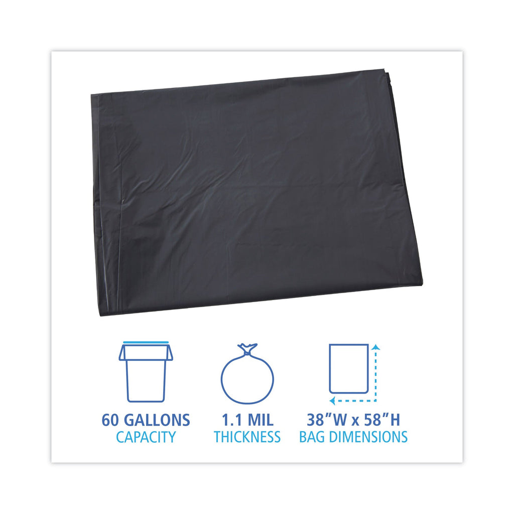 Boardwalk Linear Low Density Industrial Can Liners, 60 gal, 1.1 mil, 38 x 58, Gray, 100/Carton
