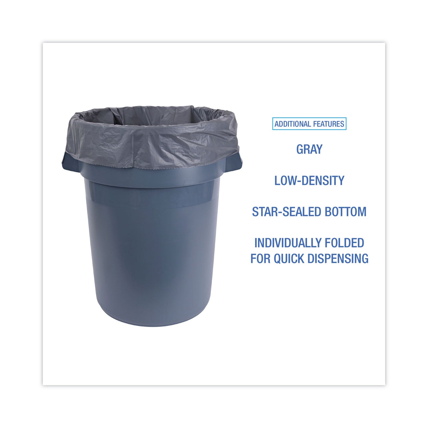 Boardwalk Linear Low Density Industrial Can Liners, 60 gal, 1.1 mil, 38 x 58, Gray, 100/Carton