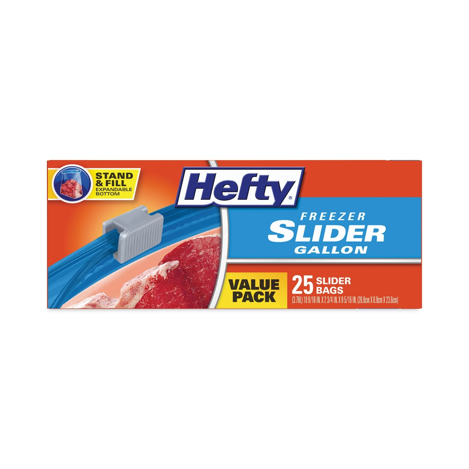Hefty Slider Bags, 1 gal, 2.5 mil, 10.56" x 11", Clear, 25/Box