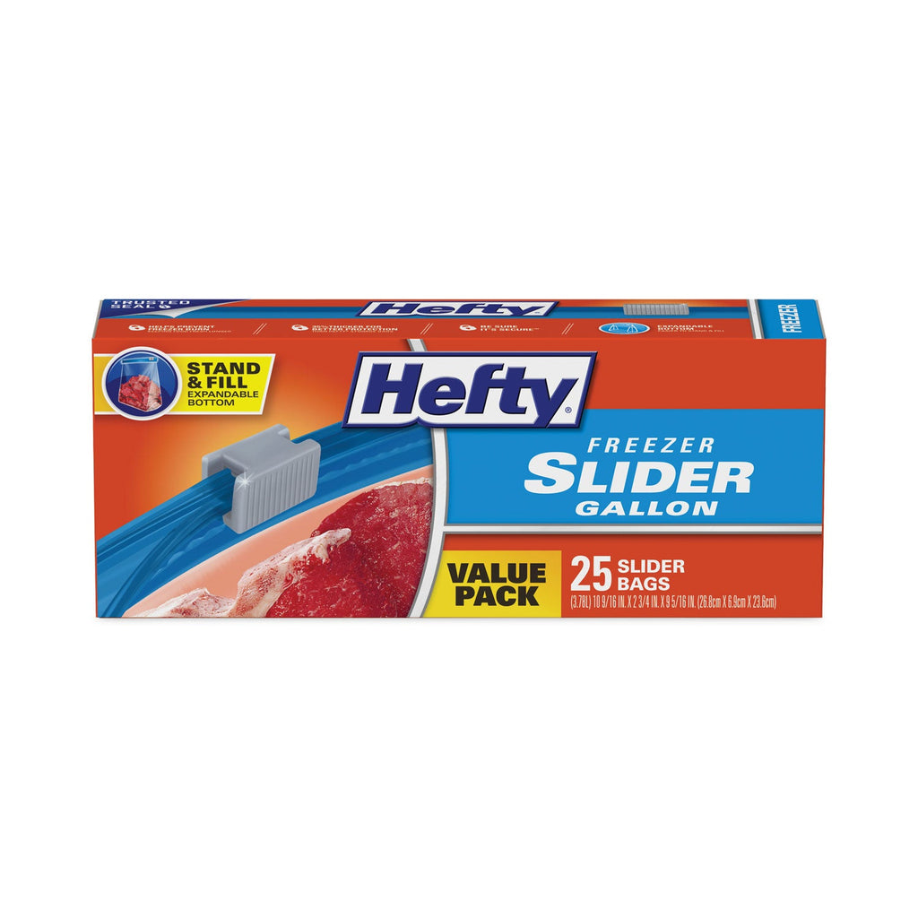 Hefty Slider Bags, 1 gal, 2.5 mil, 10.56" x 11", Clear, 25/Box