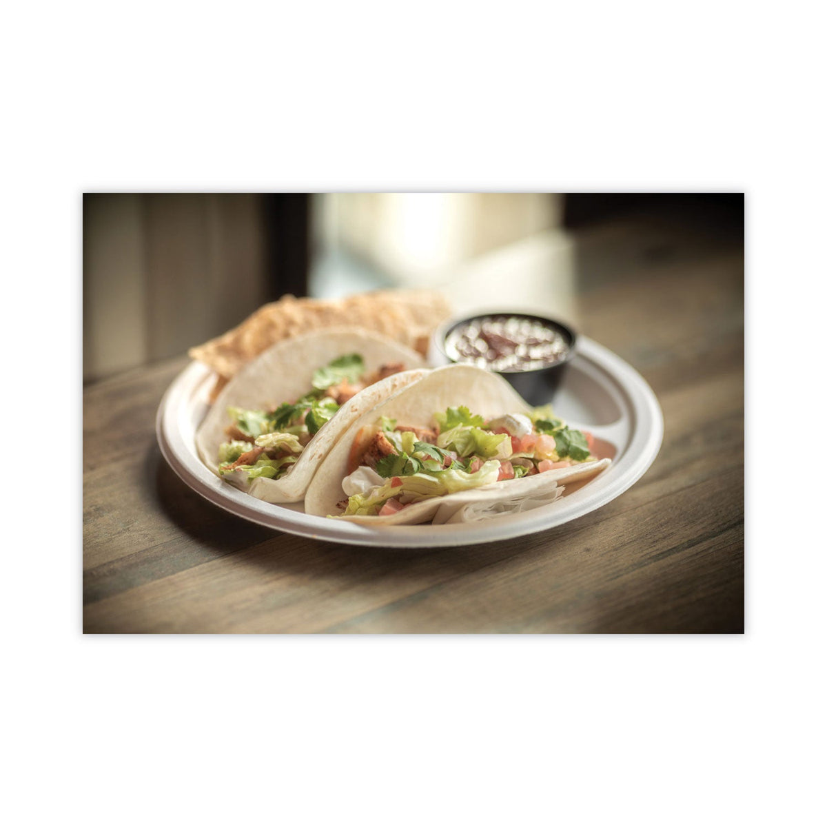 Pactiv Evergreen EarthChoice Compostable Fiber-Blend Bagasse Dinnerware, 3-Compartment Plate, 10" dia, Natural, 500/Carton