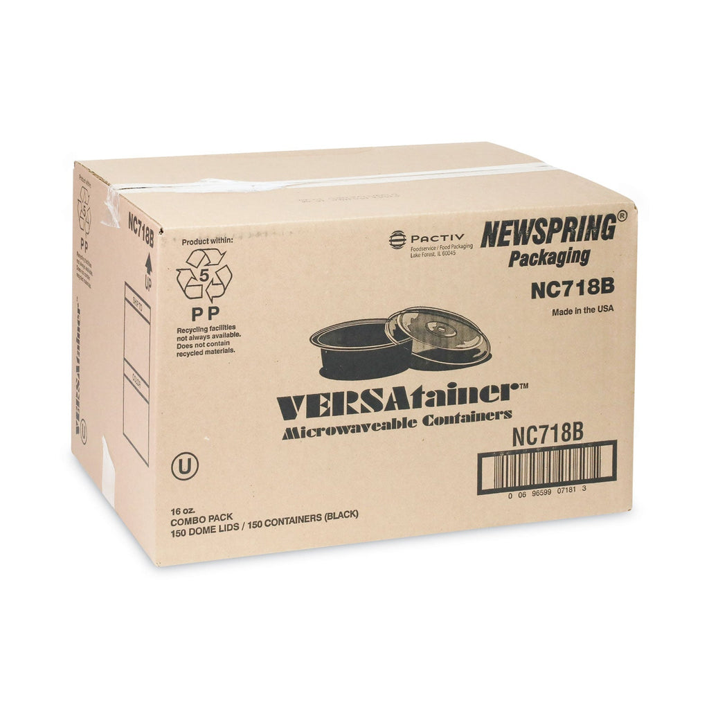 Pactiv Evergreen Newspring VERSAtainer Microwavable Containers, 16 oz, 6" Diameter, Black/Clear, Plastic, 150/Carton