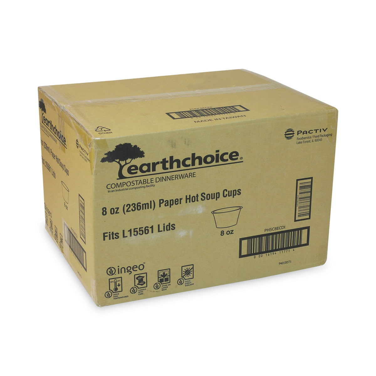 Pactiv Evergreen EarthChoice Compostable Soup Cup, Small, 8 oz, 3 x 3 x 3, Brown, Paper, 500/Carton