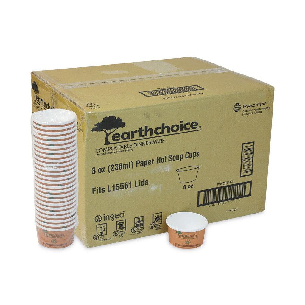 Pactiv Evergreen EarthChoice Compostable Soup Cup, Small, 8 oz, 3 x 3 x 3, Brown, Paper, 500/Carton