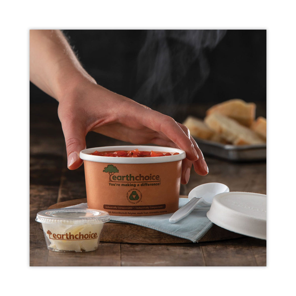 Pactiv Evergreen EarthChoice Compostable Soup Cup, Small, 8 oz, 3 x 3 x 3, Brown, Paper, 500/Carton