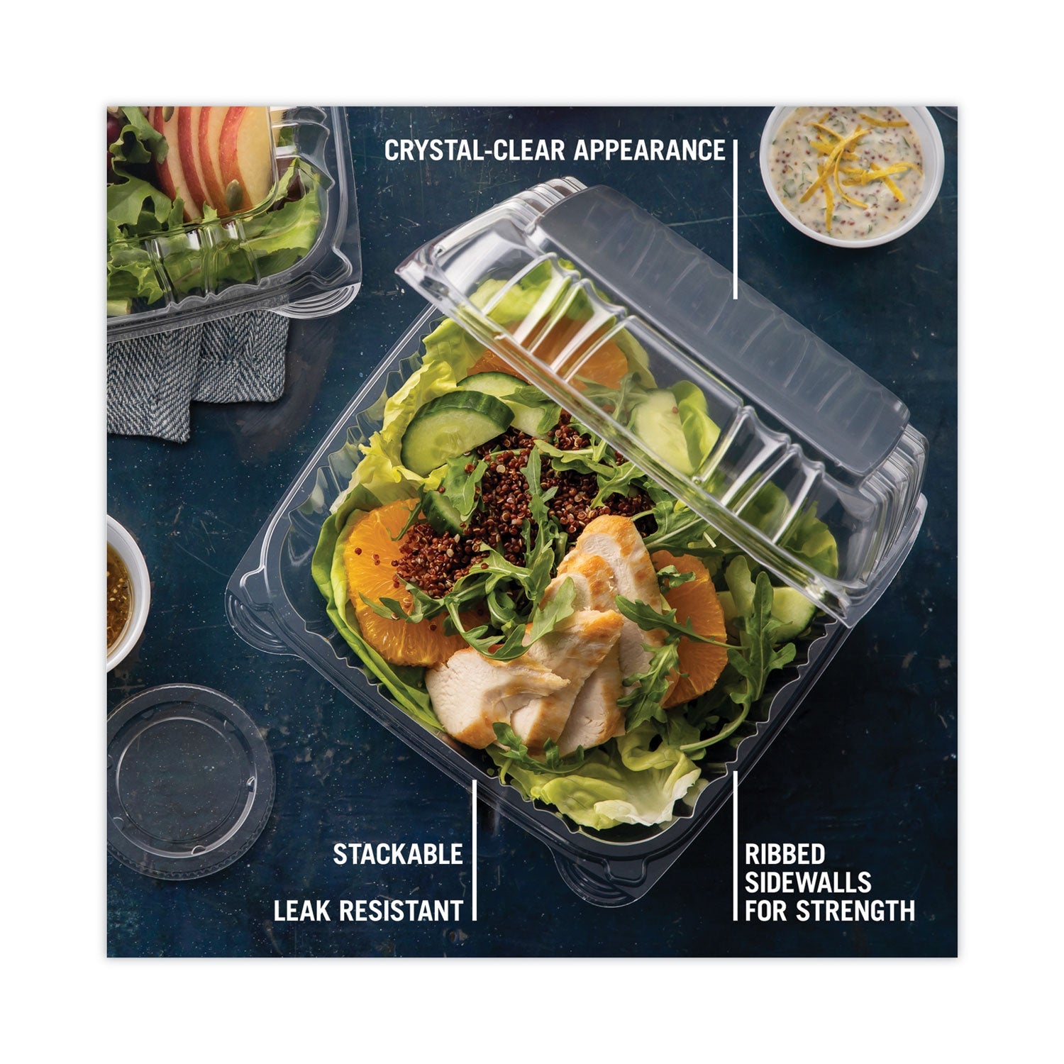 Pactiv Evergreen SENSATION SmartLock Hinged Lid Container, 9.21 x 8.87 x 3.07, Clear, Plastic, 200/Carton