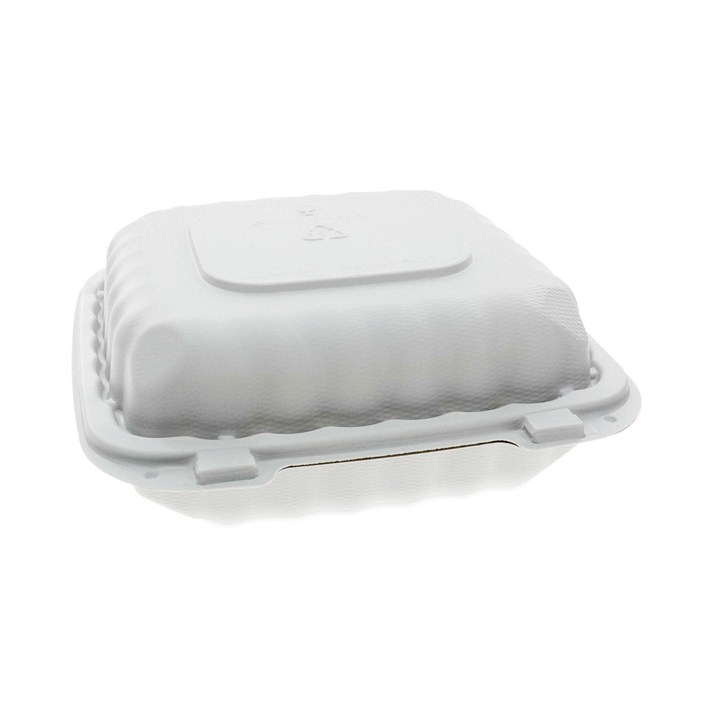 Pactiv Evergreen EarthChoice SmartLock Microwavable MFPP Hinged Lid Container, 8.31 x 8.35 x 3.1, White, Plastic, 200/Carton