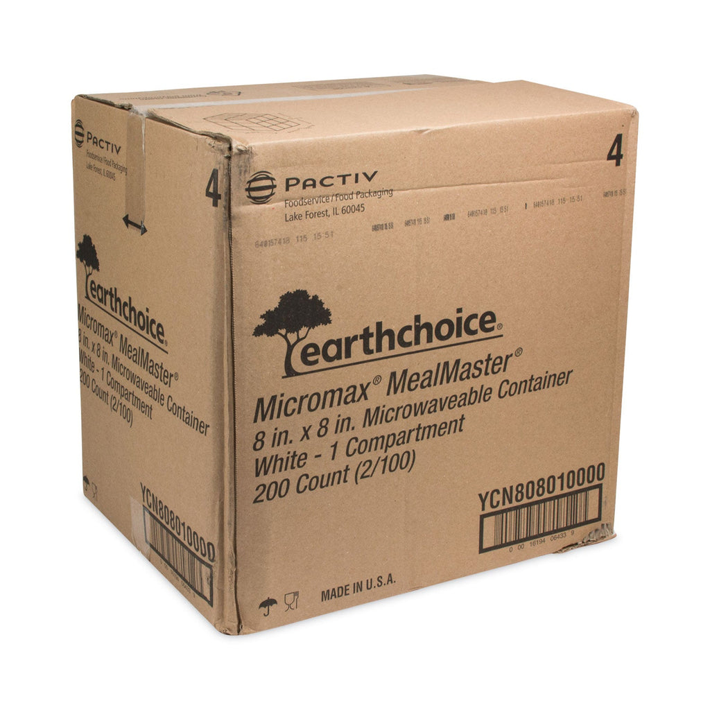 Pactiv Evergreen EarthChoice SmartLock Microwavable MFPP Hinged Lid Container, 8.31 x 8.35 x 3.1, White, Plastic, 200/Carton