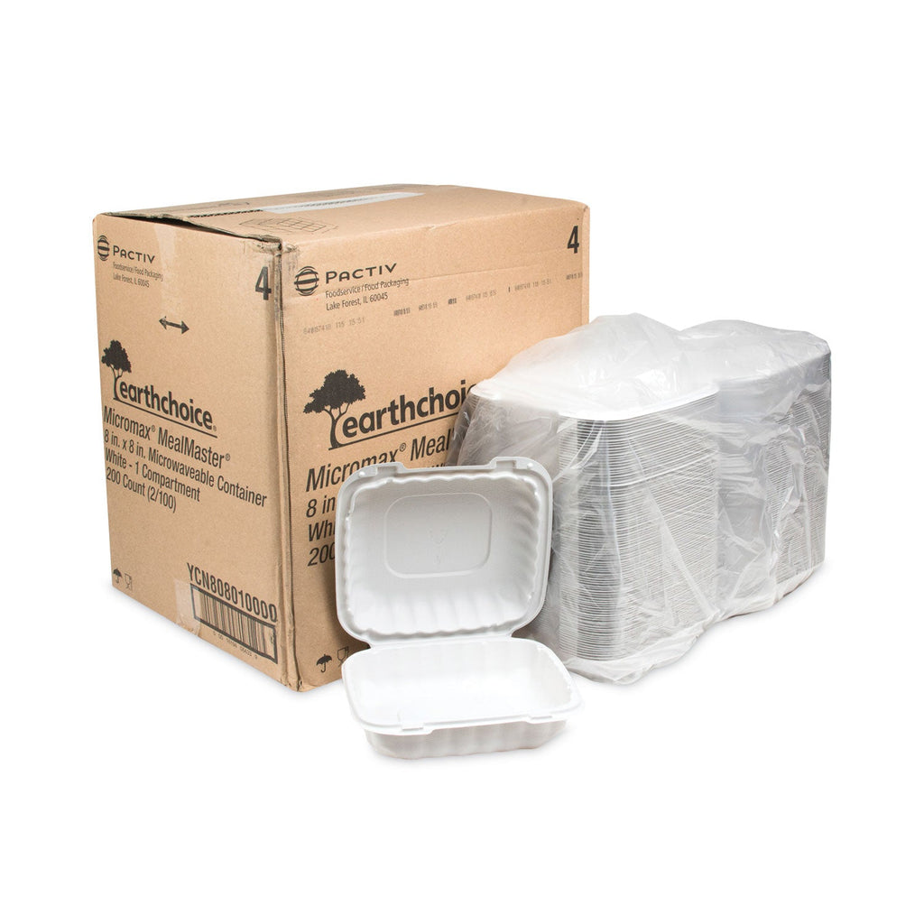 Pactiv Evergreen EarthChoice SmartLock Microwavable MFPP Hinged Lid Container, 8.31 x 8.35 x 3.1, White, Plastic, 200/Carton