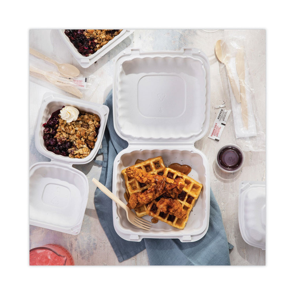 Pactiv Evergreen EarthChoice SmartLock Microwavable MFPP Hinged Lid Container, 8.31 x 8.35 x 3.1, White, Plastic, 200/Carton