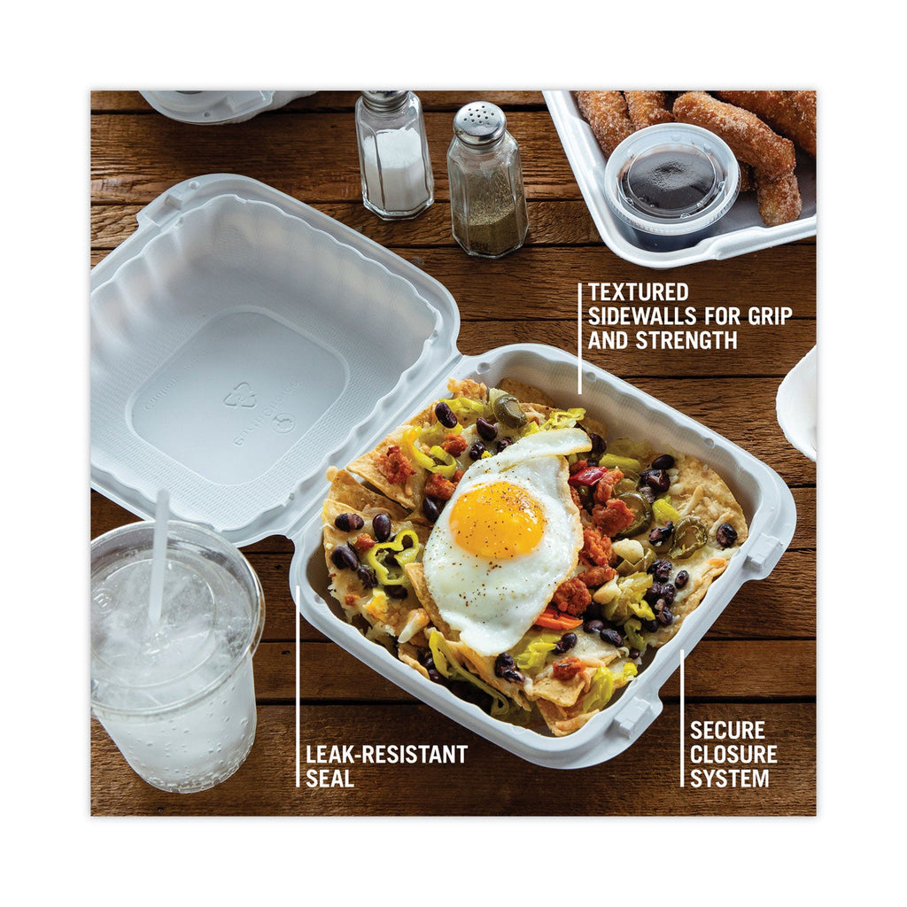 Pactiv Evergreen EarthChoice SmartLock Microwavable MFPP Hinged Lid Container, 8.31 x 8.35 x 3.1, White, Plastic, 200/Carton