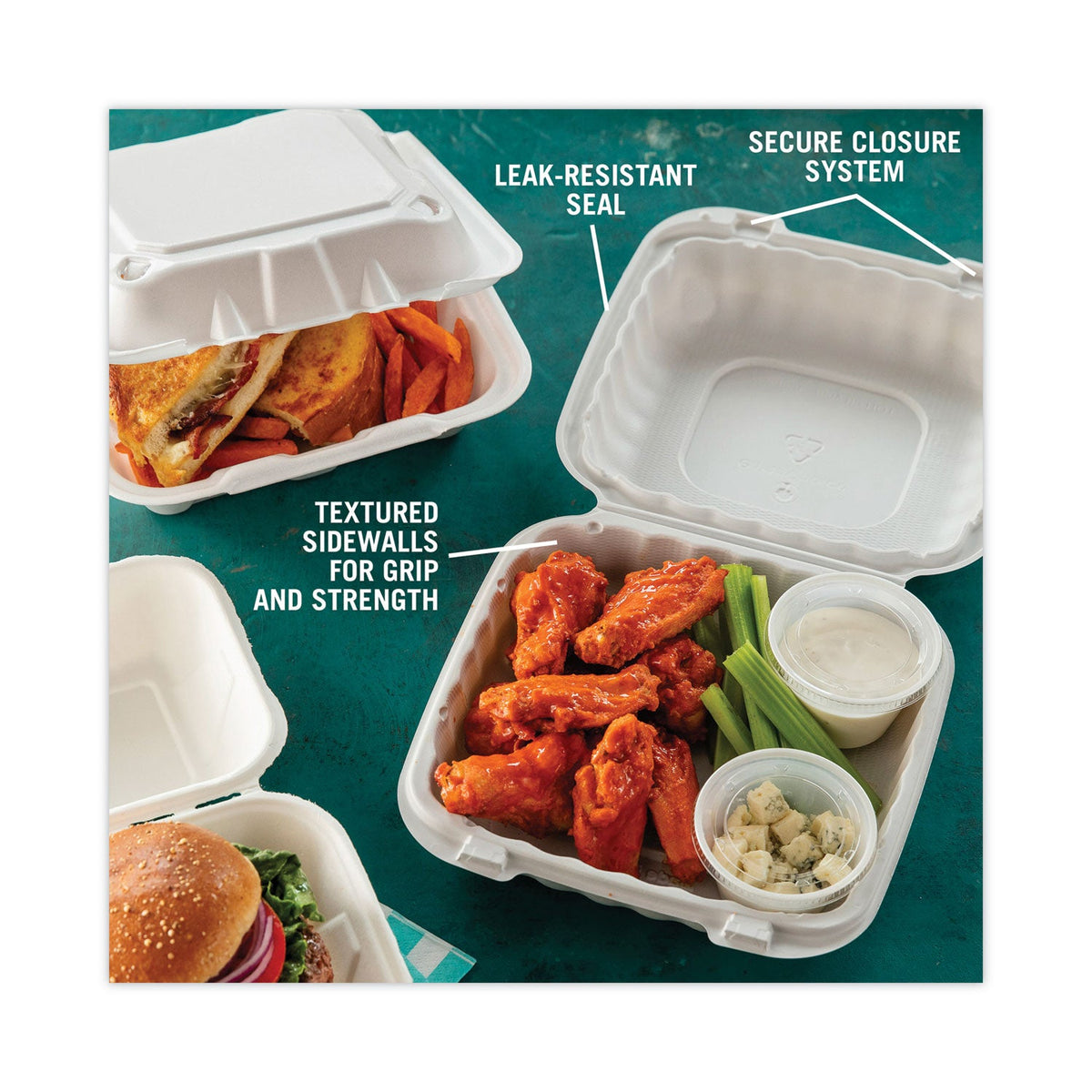 Pactiv Evergreen EarthChoice SmartLock Microwavable MFPP Hinged Lid Container, 8.31 x 8.35 x 3.1, White, Plastic, 200/Carton