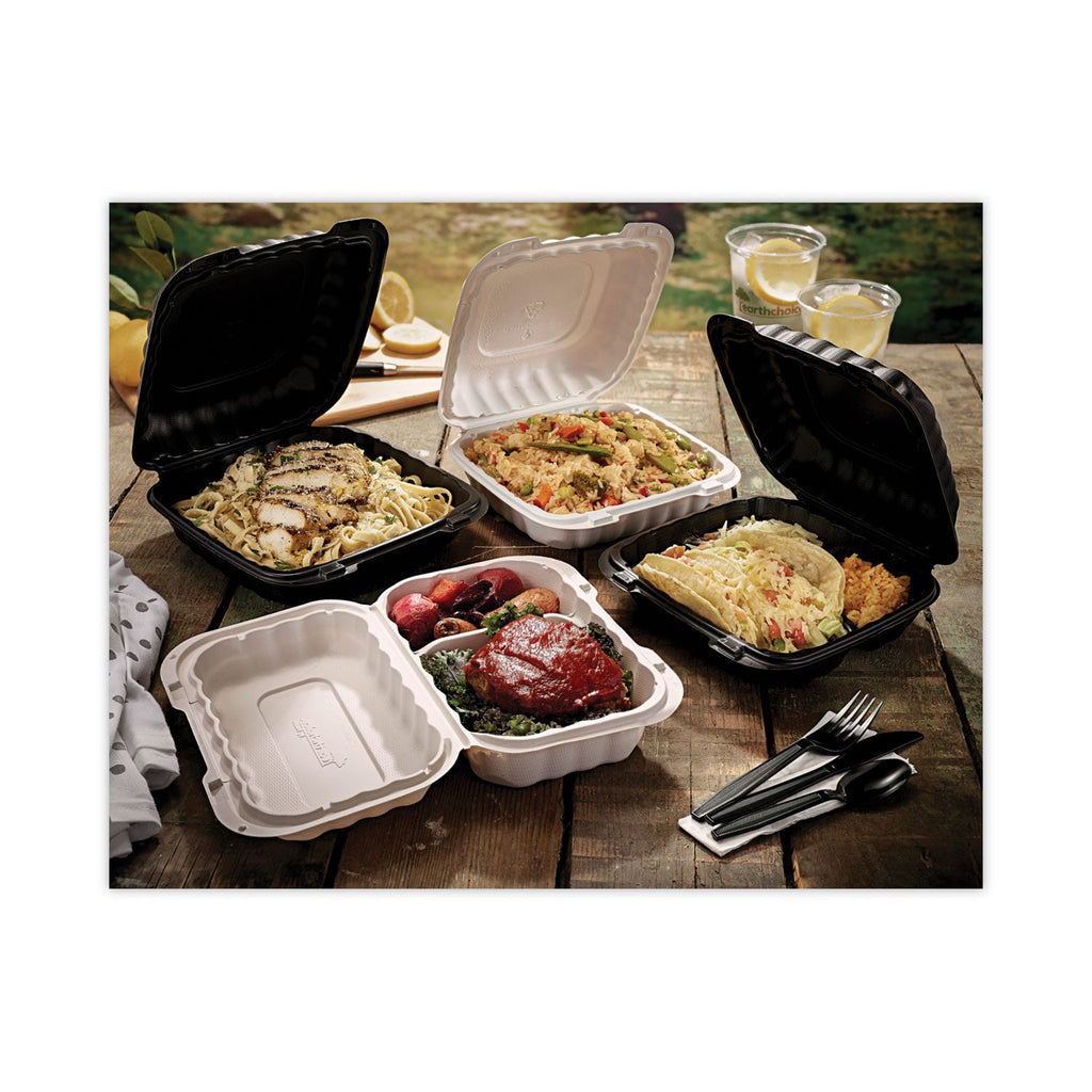 Pactiv Evergreen EarthChoice SmartLock Microwavable MFPP Hinged Lid Container, 8.31 x 8.35 x 3.1, White, Plastic, 200/Carton