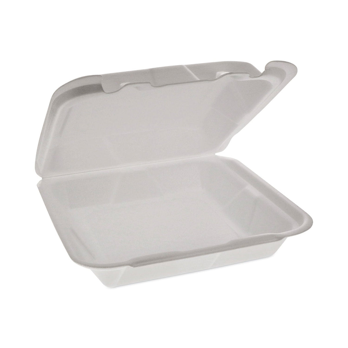 Pactiv Evergreen Foam Hinged Lid Container, Dual Tab Lock Happy Face, 8 x 7.75 x 2.25, White, 200/Carton