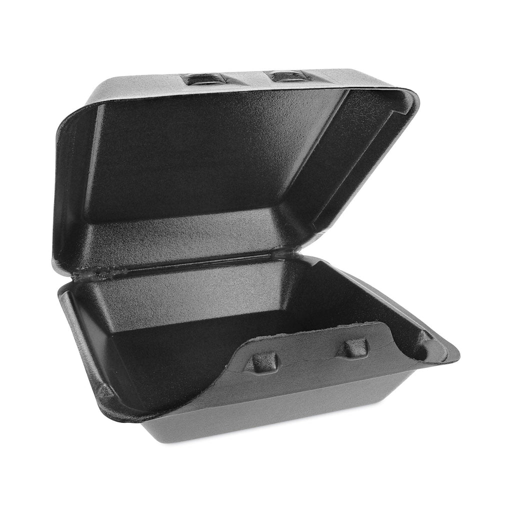 Pactiv Evergreen SmartLock Foam Hinged Lid Container, Large, 9 x 9.13 x 3.25, Black, 150/Carton