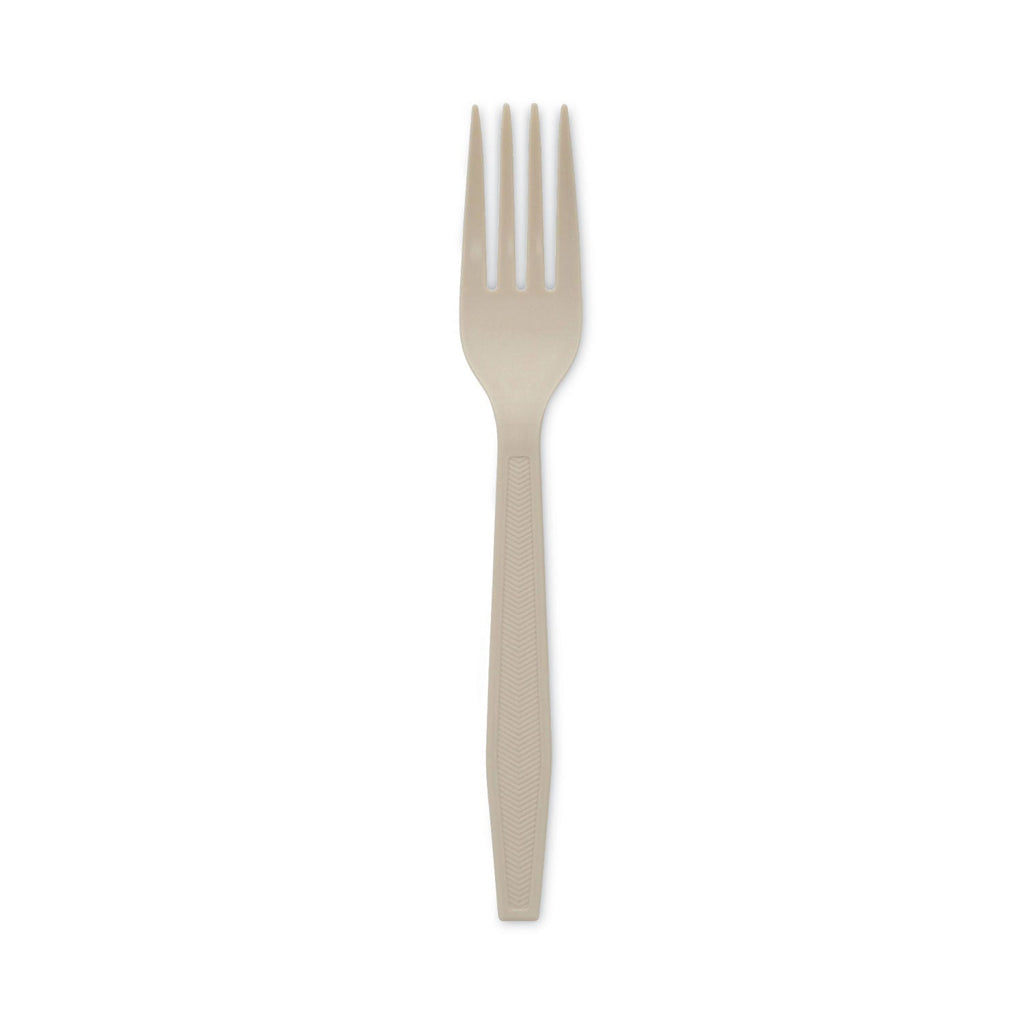 Pactiv Evergreen EarthChoice PSM Cutlery, Heavyweight, Fork, 6.88", Tan, 1,000/Carton