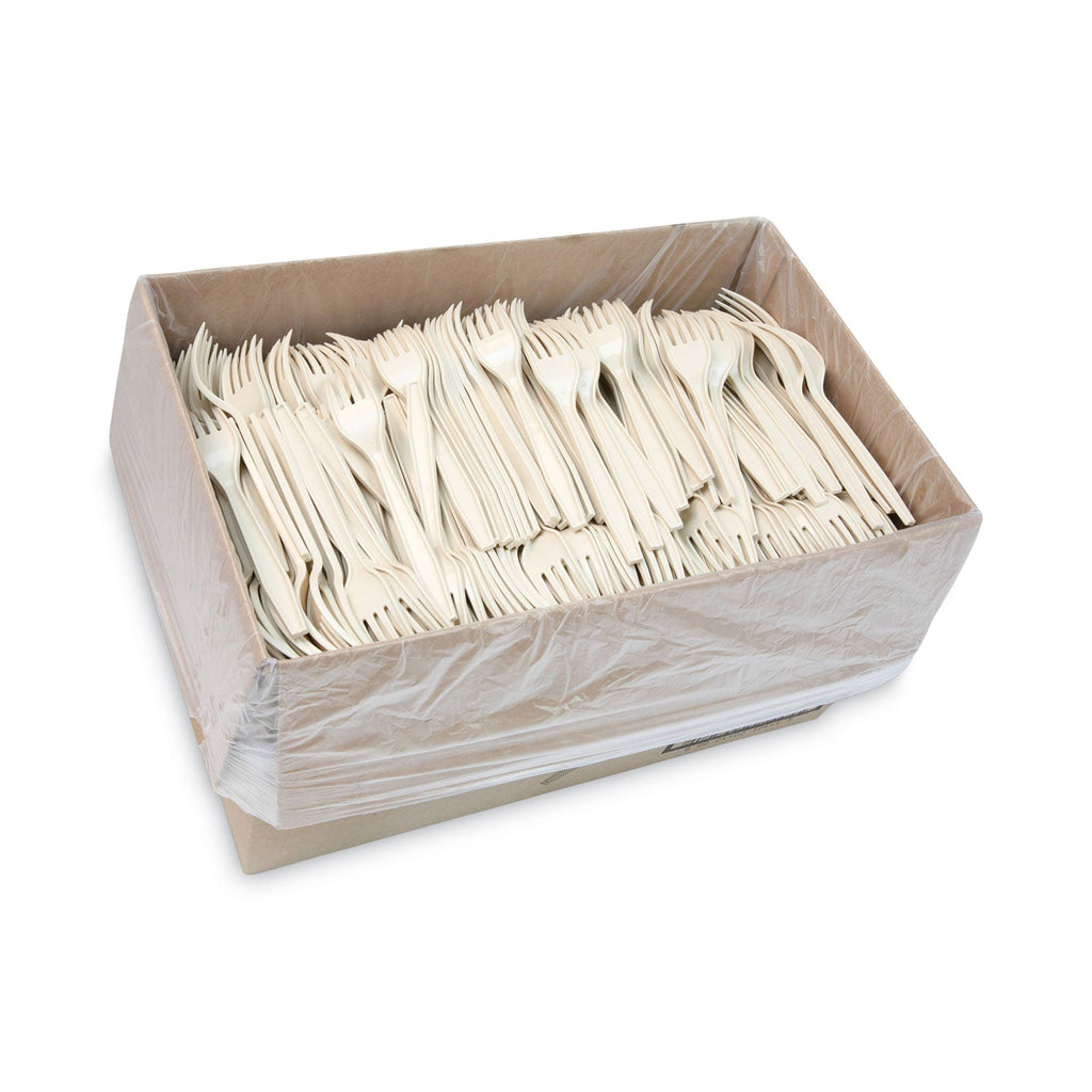 Pactiv Evergreen EarthChoice PSM Cutlery, Heavyweight, Fork, 6.88", Tan, 1,000/Carton
