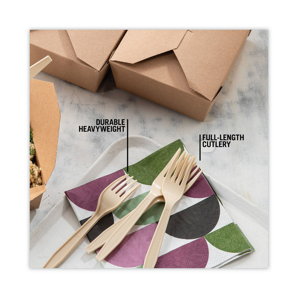 Pactiv Evergreen EarthChoice PSM Cutlery, Heavyweight, Fork, 6.88", Tan, 1,000/Carton