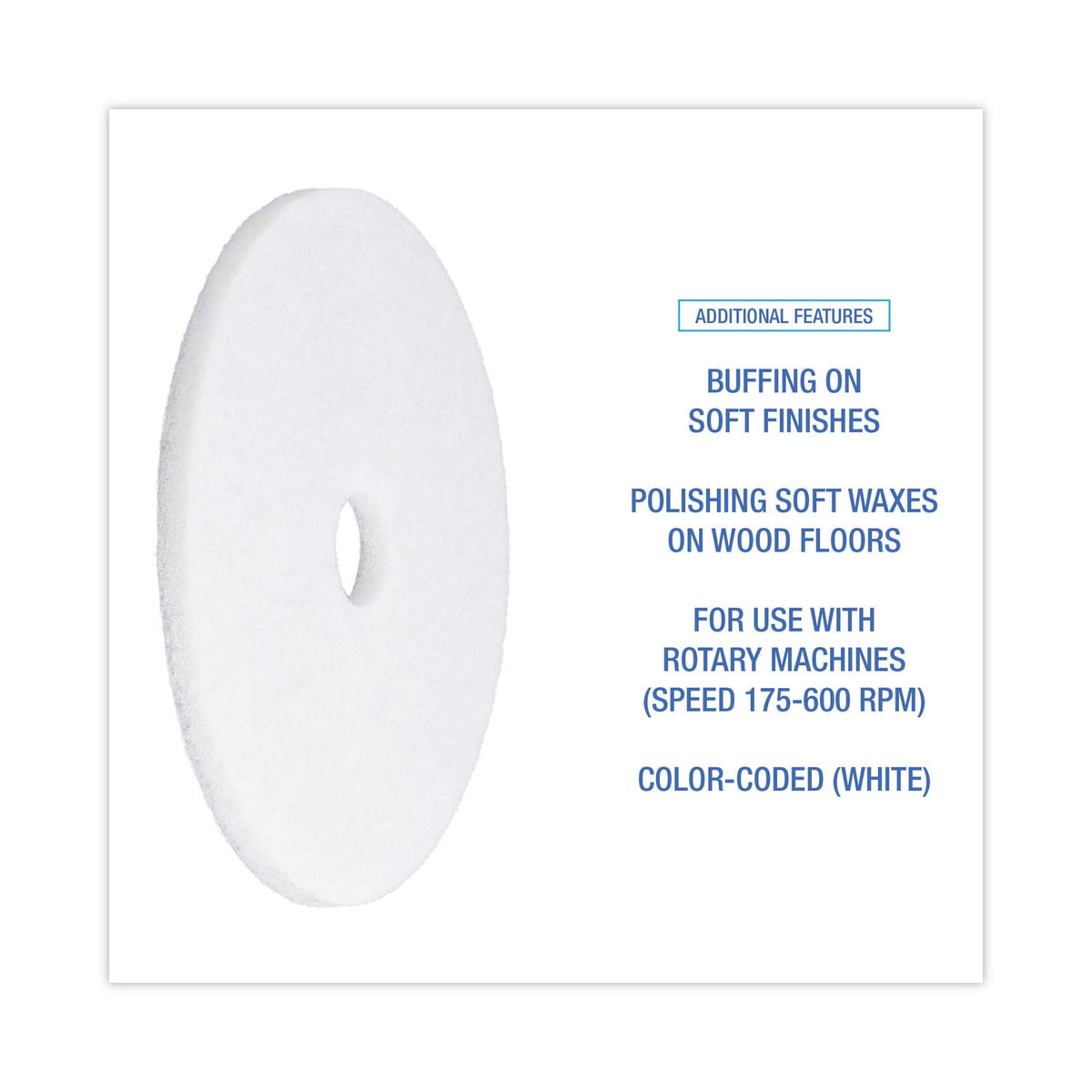 Boardwalk Polishing Floor Pads, 20" Diameter, White, 5/Carton
